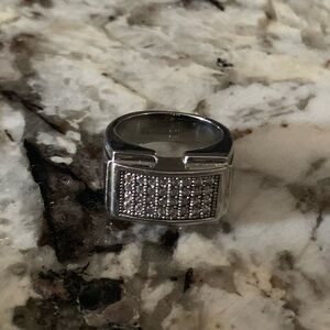 Vintage Unisex CZ Paved Stainless Steel Ring, Approx. Size 8